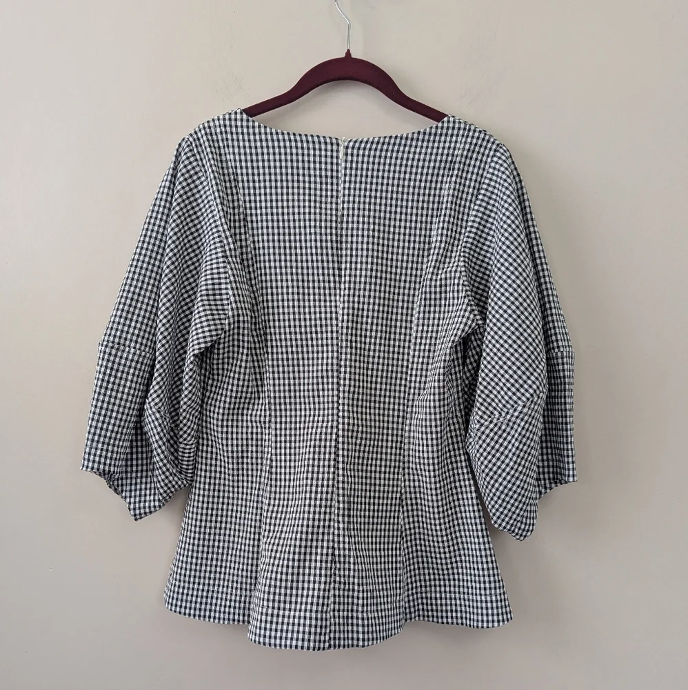 Tuckernuck Pomander Place Black‎ Gingham Malarie Top Puff Sleeve XS